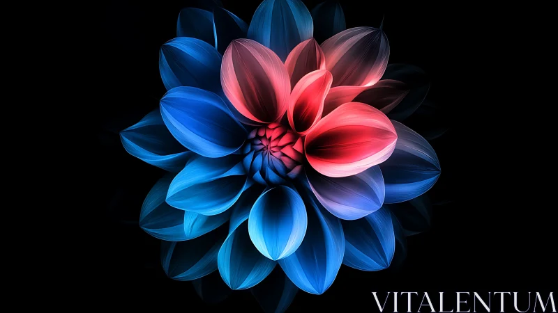Luminous Digital Flower Blooming in Neon Colors Against Darkness