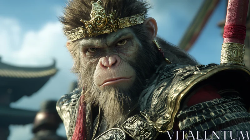 Armored monkey warrior stares ahead with fierce resolve