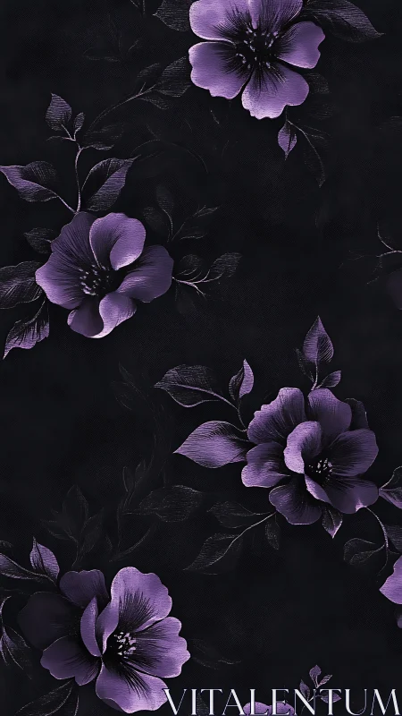 Purple Blooms Against Black: Botanical Study.