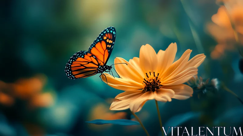 Macro depth-of-field study of monarch butterfly on yellow flower