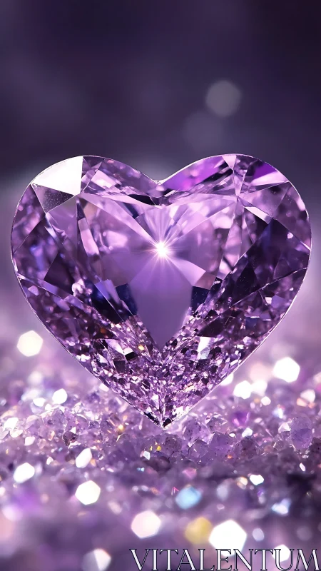 Shimmering amethyst heart glowing in soft purple light.