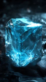 Glacierborn crystal cube blazing with electric blue light.