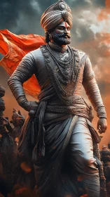 Majestic warrior strides forward in glowing battle light