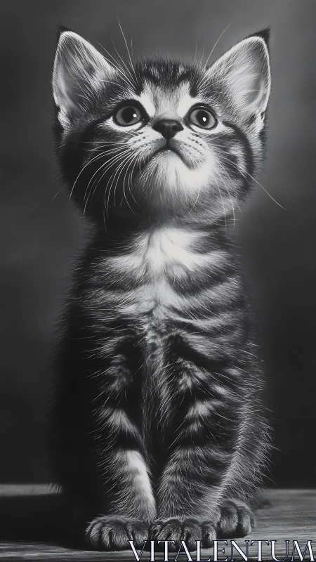 Young Tabby Kitten Portrait in Black and White