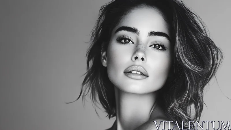 Monochrome close-up portrait uses soft key lighting and shallow depth