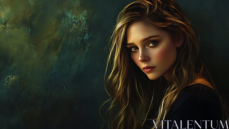 Cinematic digital portrait of pensive woman in moody chiaroscuro.