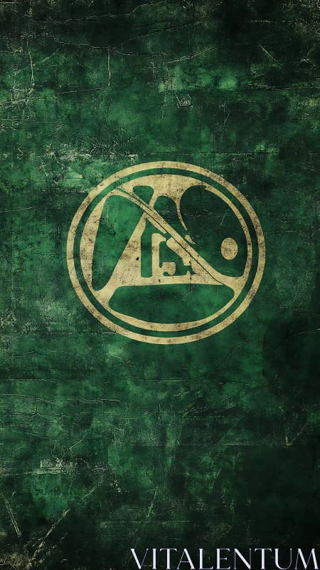 Weathered green texture surrounds distressed emblem circle