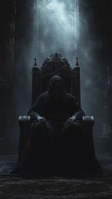 Shrouded monarch of shadows brooding on a midnight throne.