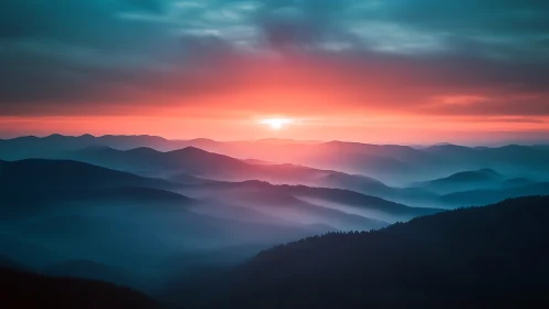 Mist-draped mountain waves drink in an electric sunrise glow