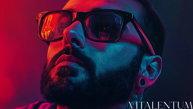 Bearded man in sunglasses rendered with neon rim lighting