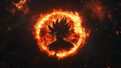 Blazing warrior silhouette crowned by a roaring solar ring.