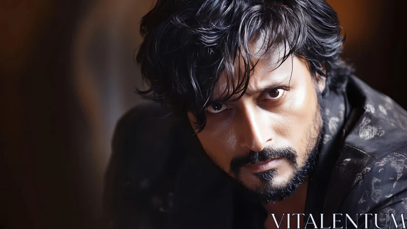 Intense low‑key portrait of bearded man with tousled hair