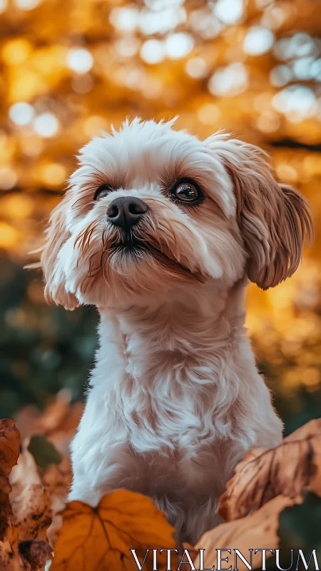 Small autumn sentinel gazes through a swirl of golden leaves