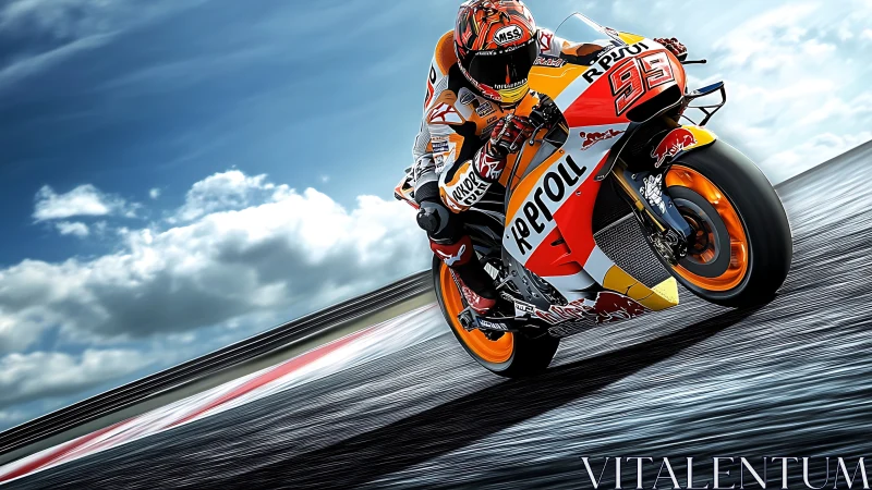 High-lean MotoGP apex capture with dynamic motion rendering.