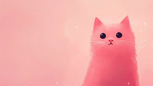 Stylized Pink Cat with Large Eyes Against Gradient Background