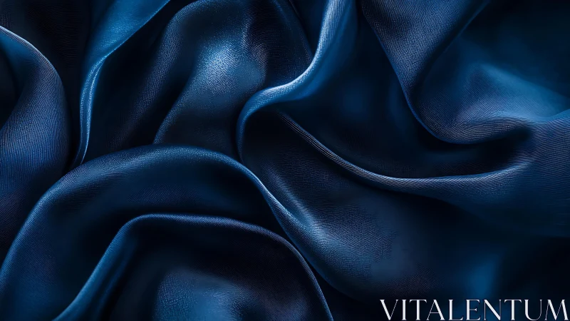 Luxurious Deep Blue Silk Fabric Folds in Soft Abstract Style.