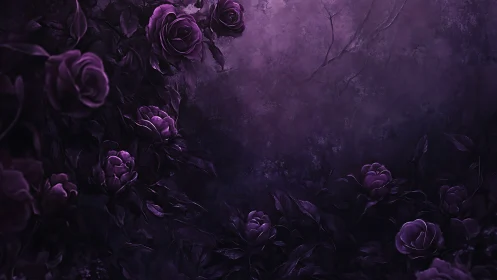 Midnight violet roses drifting through a dreamy hush.