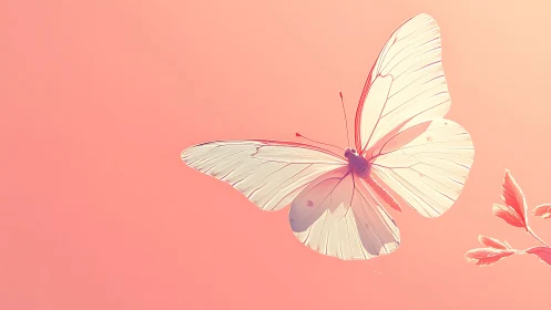Translucent butterfly is rendered against uniform peach background
