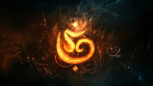 Luminous fiery Arabic calligraphy sigil on dark nebular field