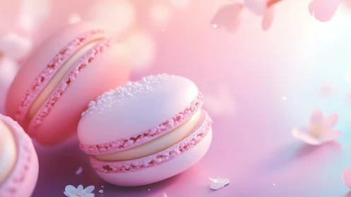 Confectionery Dreams in Pink: Where Macarons Dance Through Ethereal Clouds
