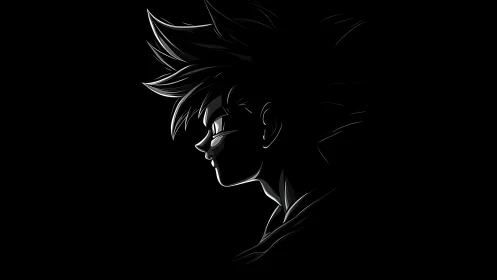 Spiky-haired anime profile rendered in noir rim lighting.