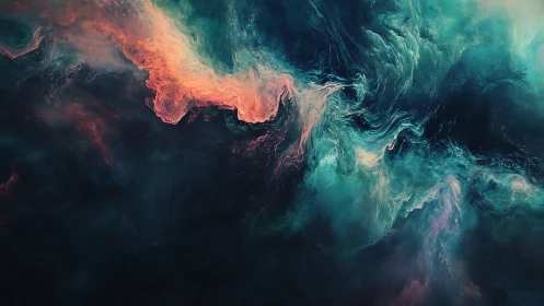 Nebulous tides swirl as coral light collides with teal void