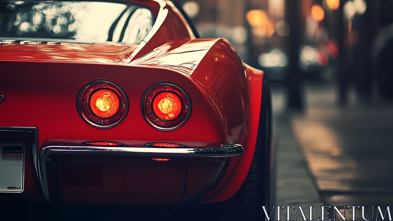 Rear-street red classic flaunts molten curves and glowing eyes.