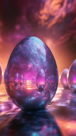 Refractive crystal eggs render mirrored interior light recursion