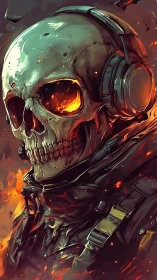 Inferno-headed shock trooper in molten combat headphones.