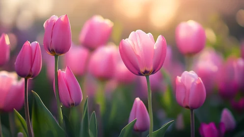 Soft Pink Tulips Dancing in Golden Sunlight