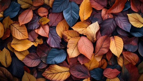 Multispectral autumn foliage array with fine venation detail.