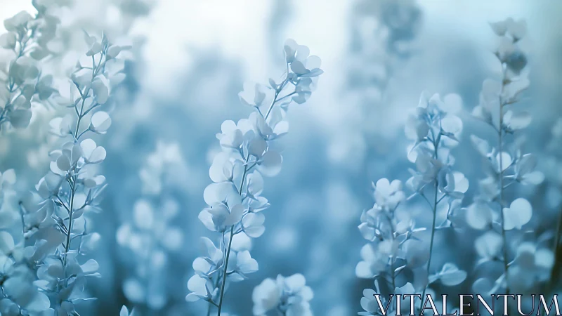 Blue and white flowers with soft depth of field bokeh
