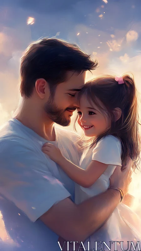 Warmth Embraced: Digital Portrait of Father and Daughter Bond.