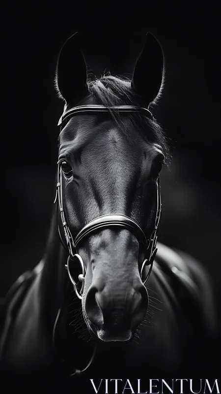 Graceful black horse gazing calmly from the shadows.