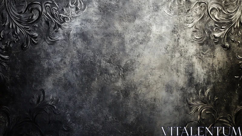 Dark textured wall with subtle ornate corner flourishes.