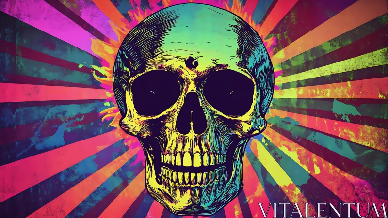 Neon skull glow with retro rays and playful punk energy.