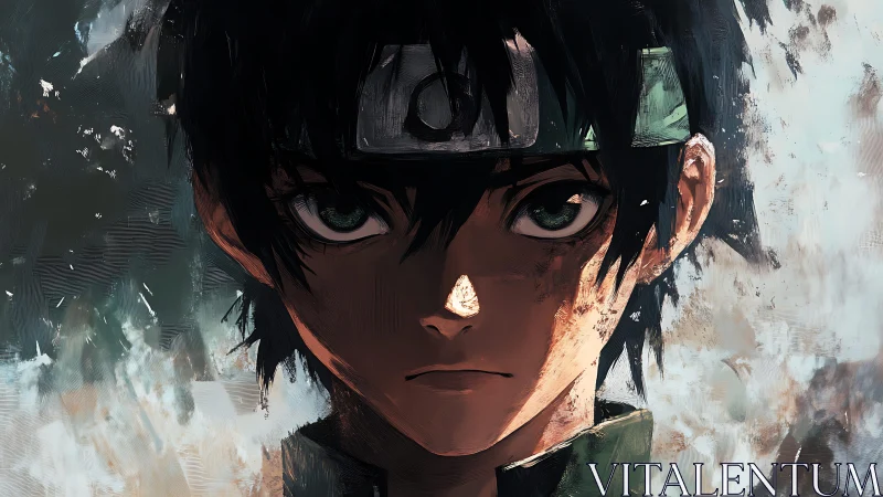 Determined young ninja gazes ahead with quiet resolve.