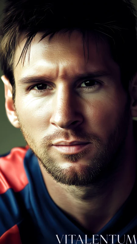 Intense close-up portrait of bearded athlete in jersey.