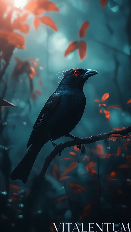 Midnight crow oracle in neon-dream jungle hush.