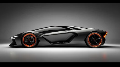 Futurist supercar side profile in glossy 3D studio render.