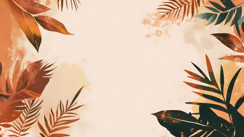 Tropical foliage frame surrounds soft coral background