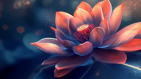 Macro study of luminous orange lotus on dark water.