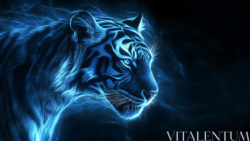 Neon blue tiger profile rendered with electric energy lines.