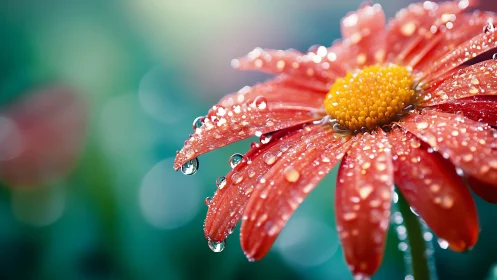 Rain-Soaked Gerbera Daisy with Dew-Covered Petals