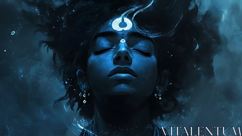 Midnight dreamer crowned in glowing lunar serenity.