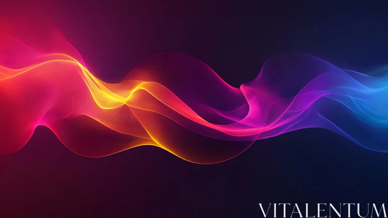 Multicolored light wave flows diagonally across dark background