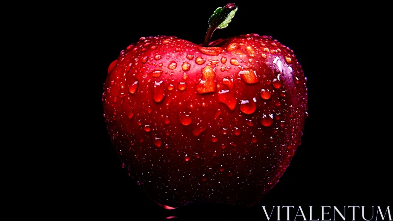 Macro optical study of dew‑laden red apple surface geometry.