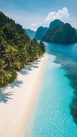 Turquoise Paradise: Limestone Cliffs Kiss Sandy Shoreline