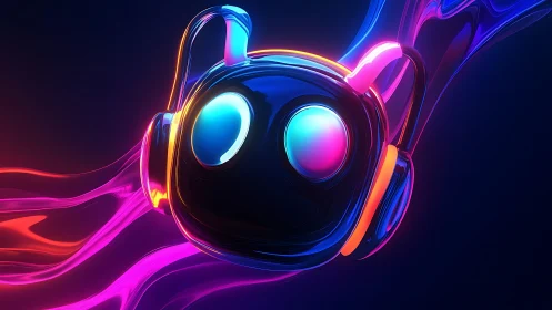 Neon gloss avatar head with headphones in fluid RGB ribbons