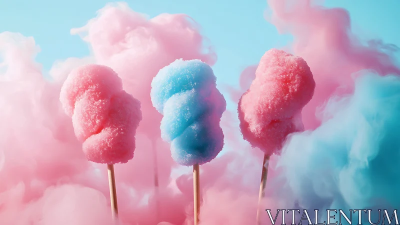 Triadic Cotton Candy Against Ethereal Cloud Backdrop